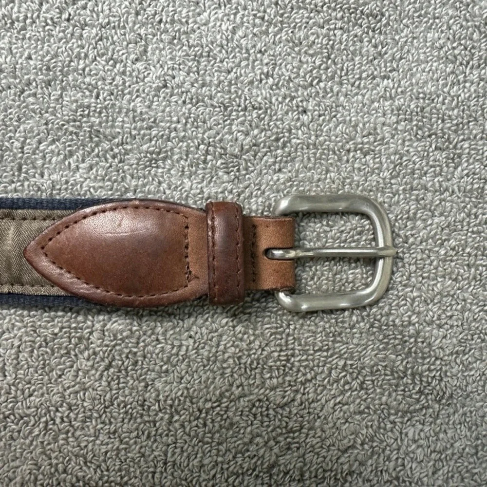 Leather Man Ltd Mens Nautical Flag Belt Navy Canvas Brown Leather Size 46